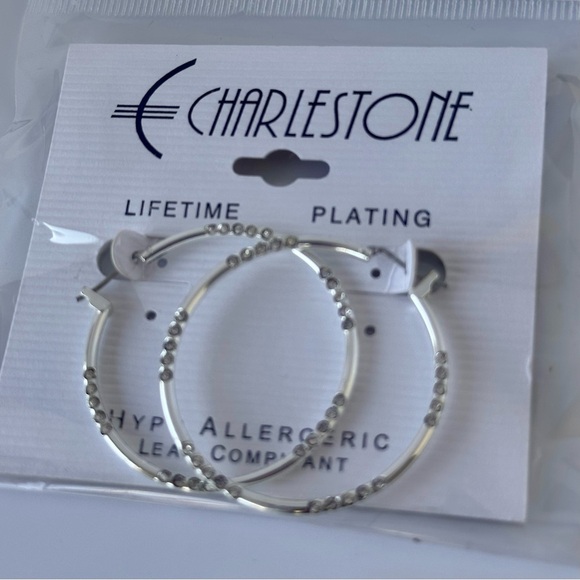 Silver Rhinestone Hoop Earrings • Sparkly Crystal Accent Hoops • NWT - Picture 10 of 15